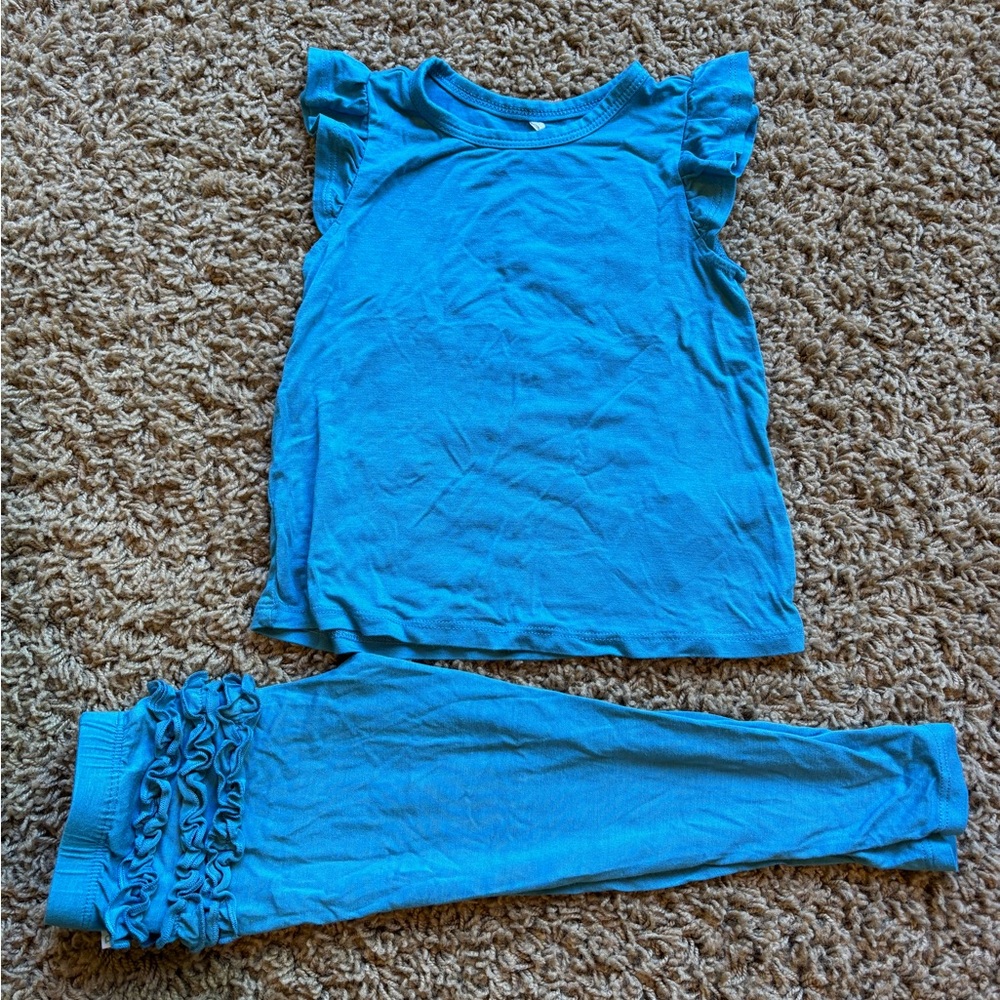 Posh Peanut Ruffled Blue Pajama Set for Kids
